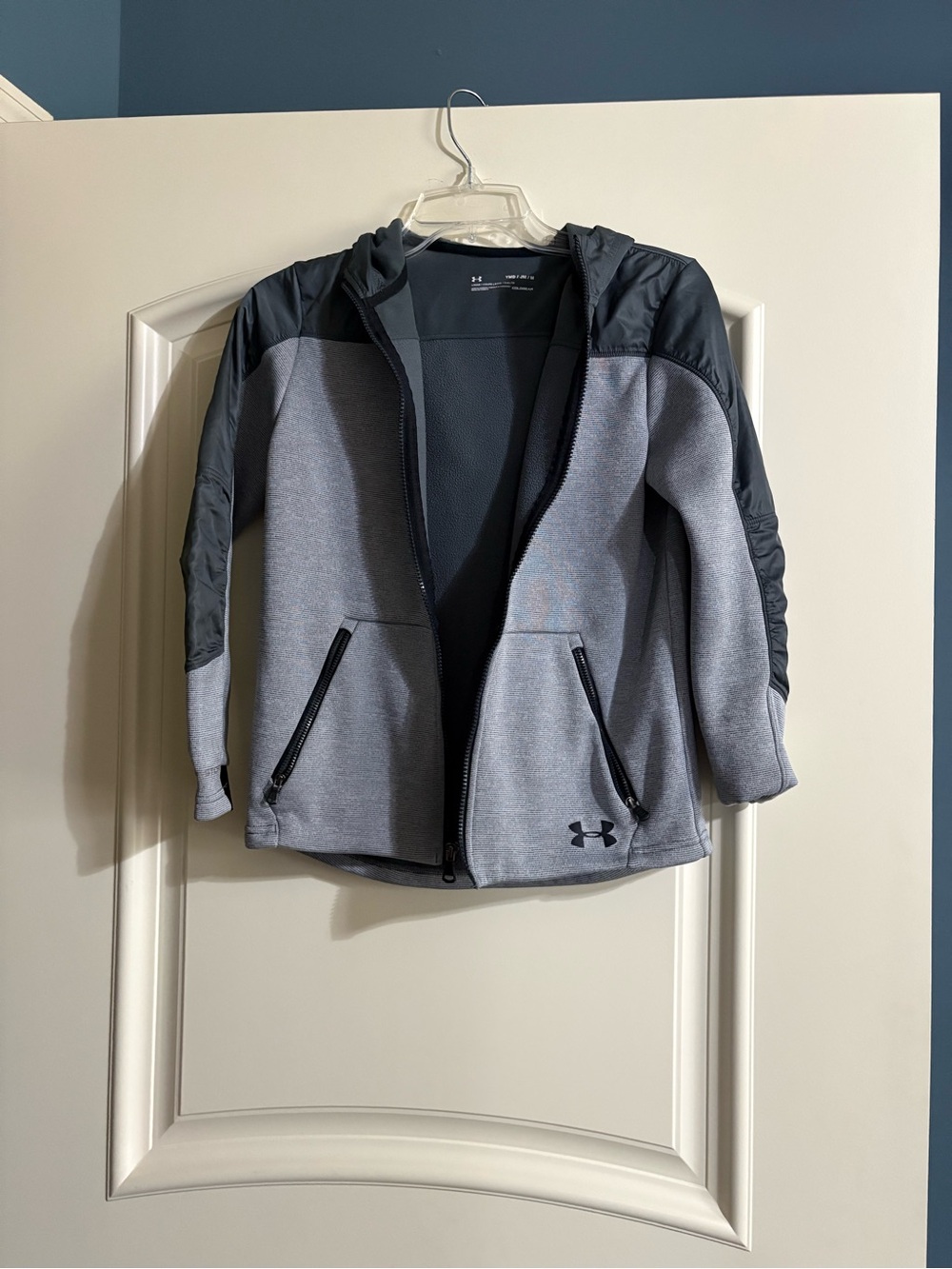 Under Armour Light Gray and Black Hooded Full-Zip Performance Jacket
